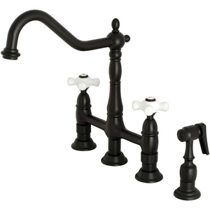 image:imageKingston Brass KS1275PXBS Heritage Bridge Kitchen Faucet with Brass Sprayer Oil Rubbed BronzeMatte Black