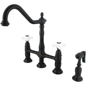 image:imageKingston Brass KS1275PXBS Heritage Bridge Kitchen Faucet with Brass Sprayer Oil Rubbed BronzeOil Rubbed Bronze