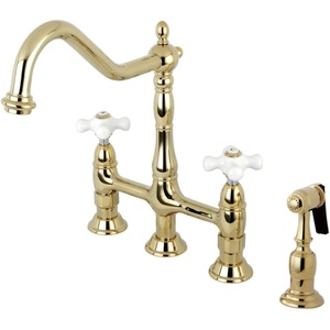 image:imageKingston Brass KS1275PXBS Heritage Bridge Kitchen Faucet with Brass Sprayer Oil Rubbed BronzePolished Brass