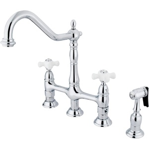 image:imageKingston Brass KS1275PXBS Heritage Bridge Kitchen Faucet with Brass Sprayer Oil Rubbed BronzePolished Chrome