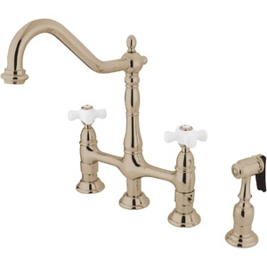 image:imageKingston Brass KS1275PXBS Heritage Bridge Kitchen Faucet with Brass Sprayer Oil Rubbed BronzePolished Nickel