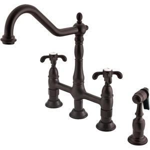 image:imageKingston Brass KS1278TXBS French Country Bridge Kitchen Faucet with Brass Sprayer Brushed NickelOil Rubbed Bronze