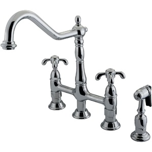 image:imageKingston Brass KS1278TXBS French Country Bridge Kitchen Faucet with Brass Sprayer Brushed NickelPolished Chrome