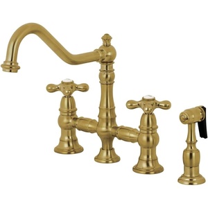 image:imageKingston Brass KS3277AXBS Restoration 8Inch Bridge Kitchen Faucet with Sprayer Brushed BrassBrushed Brass