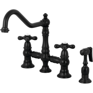 image:imageKingston Brass KS3277AXBS Restoration 8Inch Bridge Kitchen Faucet with Sprayer Brushed BrassMatte Black