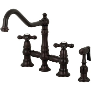 image:imageKingston Brass KS3277AXBS Restoration 8Inch Bridge Kitchen Faucet with Sprayer Brushed BrassOil Rubbed Bronze