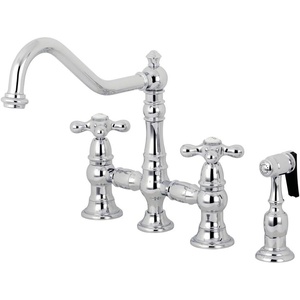 image:imageKingston Brass KS3277AXBS Restoration 8Inch Bridge Kitchen Faucet with Sprayer Brushed BrassPolished Chrome