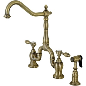 image:imageKingston Brass KS7758TALBS Tudor Bridge Kitchen Faucet with Brass Sprayer Brushed NickelAntique Brass