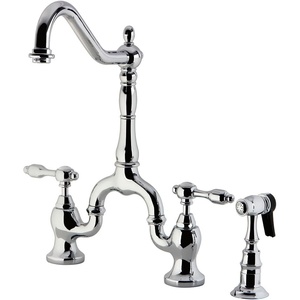 image:imageKingston Brass KS7758TALBS Tudor Bridge Kitchen Faucet with Brass Sprayer Brushed NickelPolished Chrome