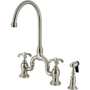 image:imageKingston Brass KS7792TXBS French Country Bridge Kitchen Faucet with Brass Sprayer Polished BrassBrushed Nickel