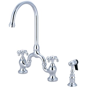 image:imageKingston Brass KS7792TXBS French Country Bridge Kitchen Faucet with Brass Sprayer Polished BrassPolished Chrome