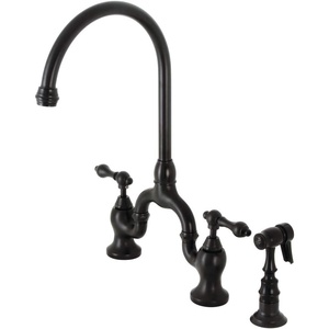image:imageKingston Brass KS7797ALBS English Country Bridge Kitchen Faucet Brushed Brass 135 x 775 x 1681Matte Black