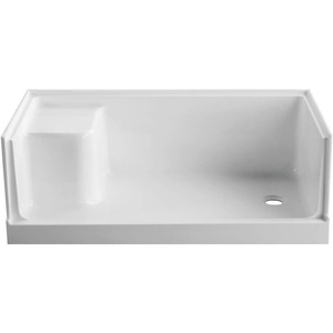 image:imageAqua Eden VTSB603221R Grenada 60 x 32 AntiSkid Single Threshold Shower Base with Seat Right Drain Hole White