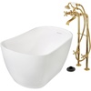 image:imageKingston Brass KRTSS5130266K2 51 Solid Surface Oval Single Slipper Freestanding Tub with Faucet Combo and Drain Polished BrassPolished Brass