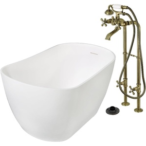 image:imageKingston Brass KRTSS5130266K2 51 Solid Surface Oval Single Slipper Freestanding Tub with Faucet Combo and Drain Polished BrassAntique Brass