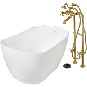 image:imageKingston Brass KRTSS5130266K2 51 Solid Surface Oval Single Slipper Freestanding Tub with Faucet Combo and Drain Polished BrassBrushed Brass