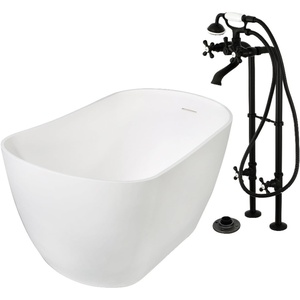 image:imageKingston Brass KRTSS5130266K2 51 Solid Surface Oval Single Slipper Freestanding Tub with Faucet Combo and Drain Polished BrassMatte Black