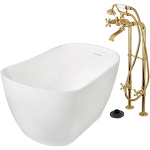 image:imageKingston Brass KRTSS5130266K2 51 Solid Surface Oval Single Slipper Freestanding Tub with Faucet Combo and Drain Polished BrassPolished Brass