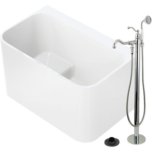 image:imageKingston Brass KTSQ4727131AL 47 Acrylic Rectangular BacktoWall Freestanding Tub with Faucet and Drain Glossy WhitePolished Chrome