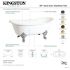 image:imageAqua Eden VCT7DS6731NLW 67Inch Cast Iron Double Slipper Clawfoot Tub with 7Inch Faucet Drillings WhiteWhite
