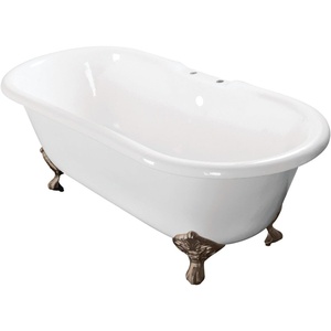 image:imageAqua Eden VCT7DE7232NLW 72Inch Cast Iron Double Ended Clawfoot Tub with 7Inch Faucet Drillings WhiteWhiteBrushed Nickel