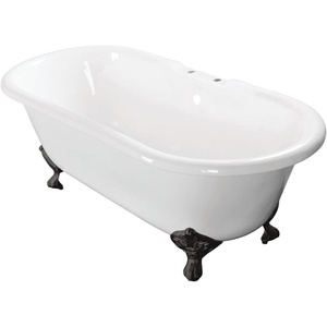 image:imageAqua Eden VCT7DE7232NLW 72Inch Cast Iron Double Ended Clawfoot Tub with 7Inch Faucet Drillings WhiteWhiteMatte Black