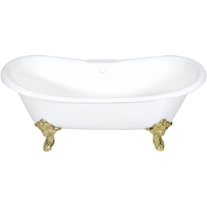 image:imageAqua Eden VCT7DE7232NLW 72Inch Cast Iron Double Ended Clawfoot Tub with 7Inch Faucet Drillings WhiteWhitePolished Brass