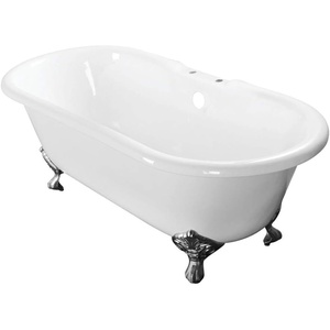 image:imageAqua Eden VCT7DE7232NLW 72Inch Cast Iron Double Ended Clawfoot Tub with 7Inch Faucet Drillings WhiteWhitePolished Chrome