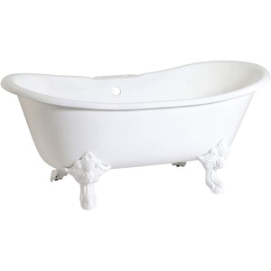 image:imageAqua Eden VCT7DS6731NLW 67Inch Cast Iron Double Slipper Clawfoot Tub with 7Inch Faucet Drillings WhiteWhite