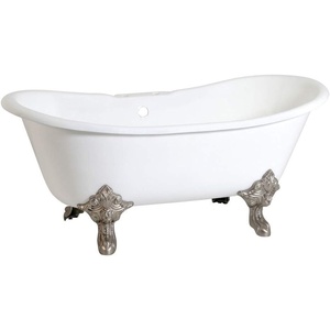 image:imageAqua Eden VCT7DS6731NLW 67Inch Cast Iron Double Slipper Clawfoot Tub with 7Inch Faucet Drillings WhiteWhiteBrushed Nickel