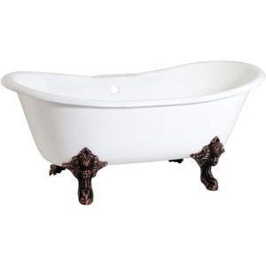 image:imageAqua Eden VCT7DS6731NLW 67Inch Cast Iron Double Slipper Clawfoot Tub with 7Inch Faucet Drillings WhiteWhiteOil Rubbed Bronze