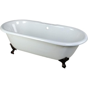 image:imageKingston Brass Aqua Eden VCT7D663013NB5 Cast Iron Double Ended Clawfoot Bathtub with ORB Feet and 7Inch Centers Faucet Drillings 66Inch WhiteOil Rubbed Bronze