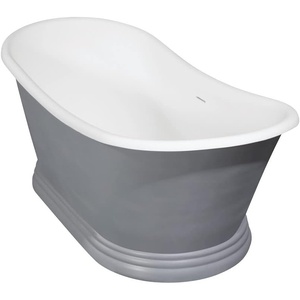 image:imageVRTDS673026 Arcticstone 67 Double Slipper Solid Surface Pedestal Tub with Drain Glossy WhiteMatte WhiteGlossy WhiteMatte Gray