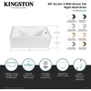 image:imageAqua Eden CVTDE603122R2 60 Acrylic Rectangular 3Wall Alcove Tub Right Hand Drain Glossy WhitePolished BrassGlossy WhiteBrushed Brass