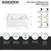 image:imageAqua Eden CVTDE603122R2 60 Acrylic Rectangular 3Wall Alcove Tub Right Hand Drain Glossy WhitePolished BrassGlossy WhiteOil Rubbed Bronze