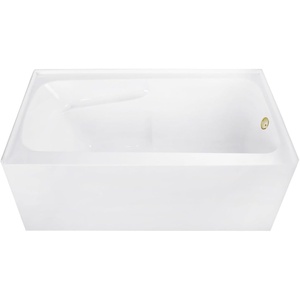 image:imageAqua Eden CVTAP543023R6 54 Acrylic Rectangular 3Wall Alcove Tub with Armrests Right Hand Drain Glossy WhitePolished NickelGlossy WhiteBrushed Brass