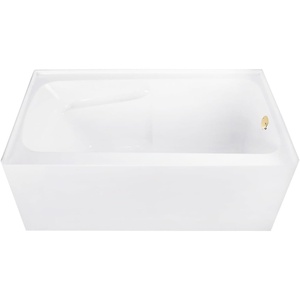 image:imageAqua Eden CVTAP543023R6 54 Acrylic Rectangular 3Wall Alcove Tub with Armrests Right Hand Drain Glossy WhitePolished NickelGlossy WhitePolished Brass