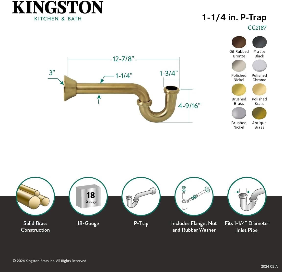 image:imageKingston Brass CC2186 Vintage 114inch Decor PTrap 18 Gauge Polished Nickel