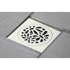 image:imageFloral 4 Brass Square Grid Shower Drain with Hair Strainer Polished Nickel