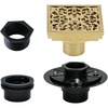 image:image4 Brass Square Grid Shower Drain with Hair Strainer and Base Flange Brushed Brass