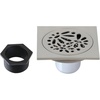 image:imageFloral 4 Brass Square Grid Shower Drain with Hair Strainer Brushed Nickel