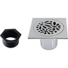 image:imageFloral 4 Brass Square Grid Shower Drain with Hair Strainer Polished Chrome