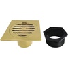 image:imageSymmetric 4 Brass Square Grid Shower Drain with Hair Strainer Brushed Brass
