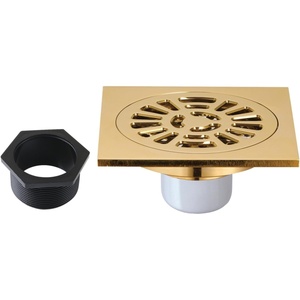 image:image4 Brass Square Grid Shower Drain with Hair Strainer Brushed Brass