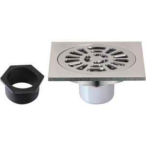 image:image4 Brass Square Grid Shower Drain with Hair Strainer Brushed Nickel