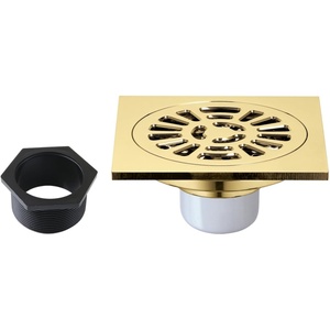 image:image4 Brass Square Grid Shower Drain with Hair Strainer Polished Brass