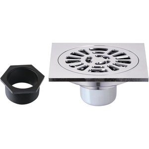 image:image4 Brass Square Grid Shower Drain with Hair Strainer Polished Chrome