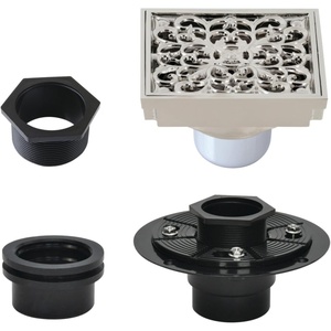 image:image4 Brass Square Grid Shower Drain with Hair Strainer and Base Flange Polished Nickel