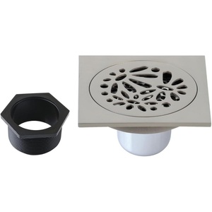 image:imageFloral 4 Brass Square Grid Shower Drain with Hair Strainer Brushed Nickel