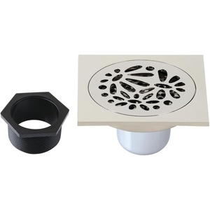 image:imageFloral 4 Brass Square Grid Shower Drain with Hair Strainer Polished Nickel